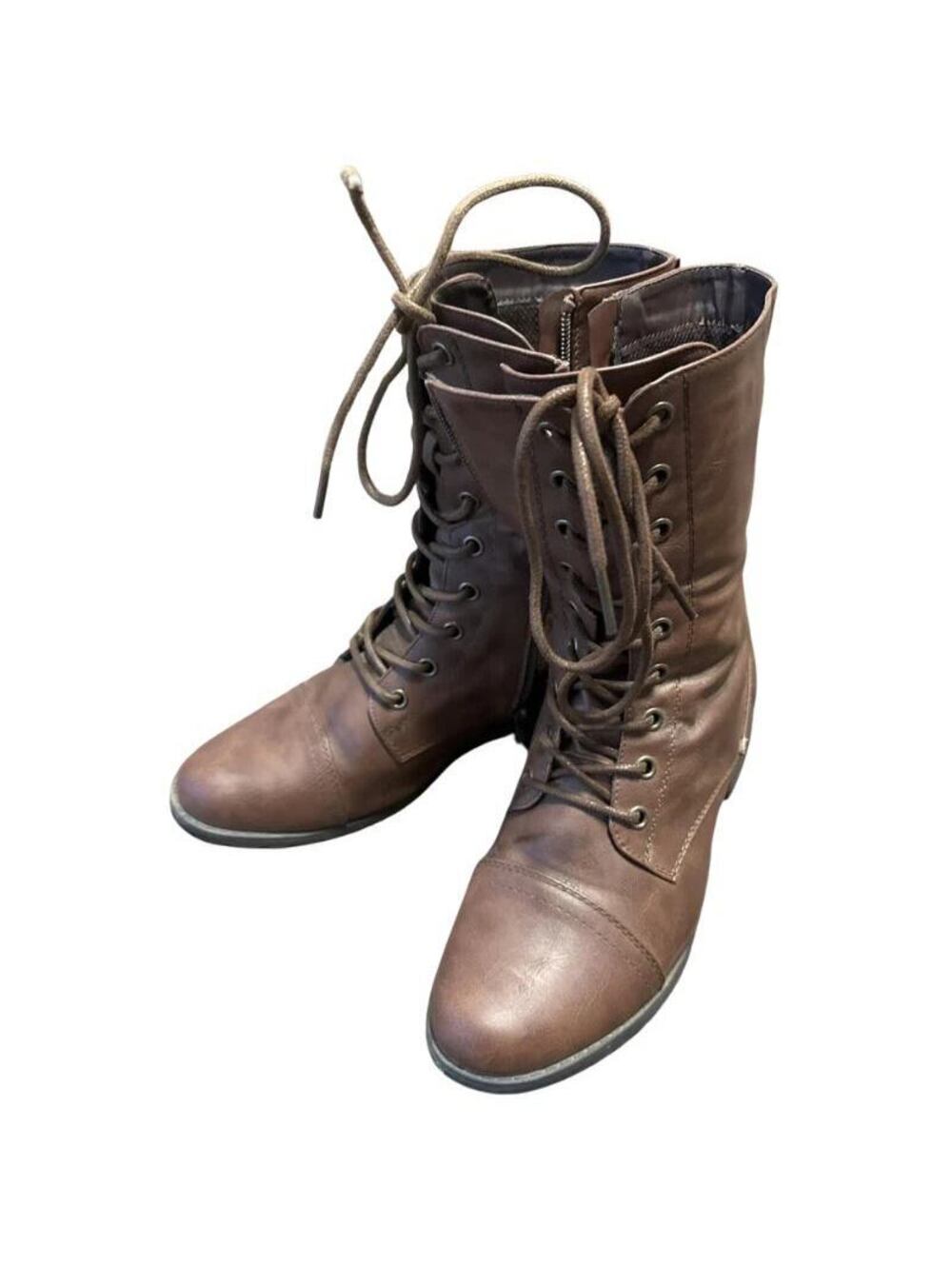 Forever Link Mango Combat Boots Women’s 9 Brown Lace Up Knit Cuff